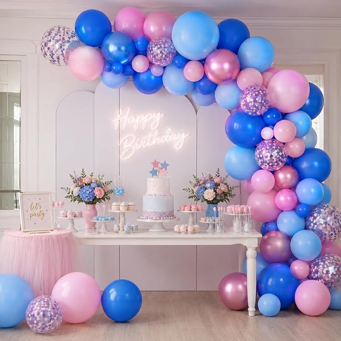 HILAVO Pink and Blue Balloons 12 Inch Pastel Metallic Blue Baby Light Pink - Image 4