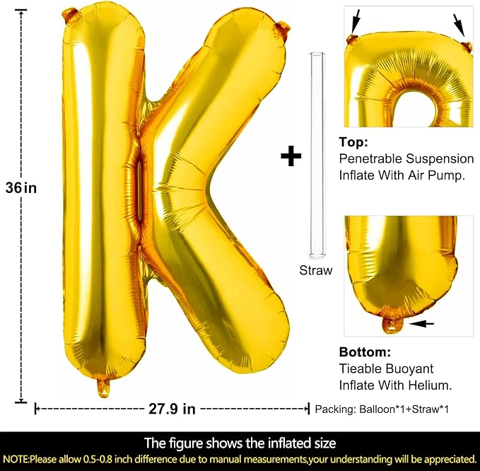 Lovoir 40 Inch Large Gold Letter K Balloons Big Size Jumbo Mylar Foil Helium - Image 2