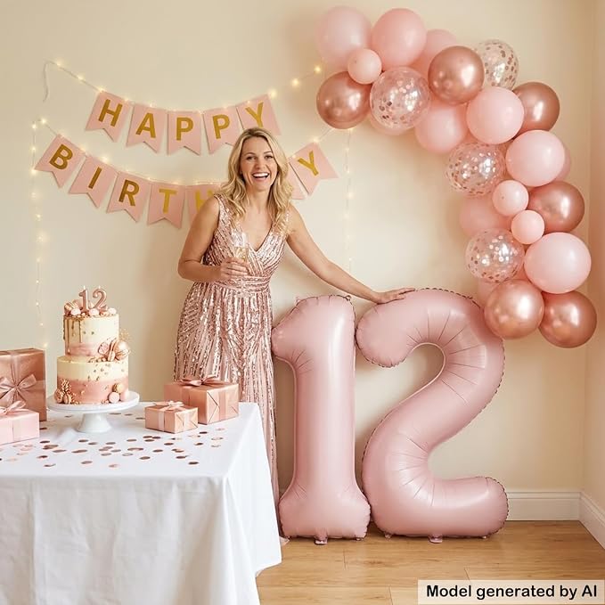 40" Light Pink Foil Number 12 Balloon - Image 4
