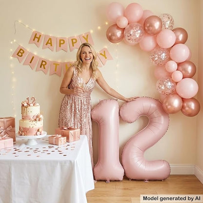 40" Light Pink Foil Number 12 Balloon - Image 4