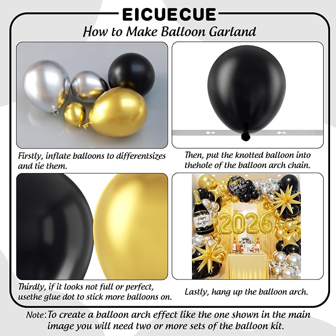 Black and Gold Silver Balloons Garland Arch Kit - Image 3