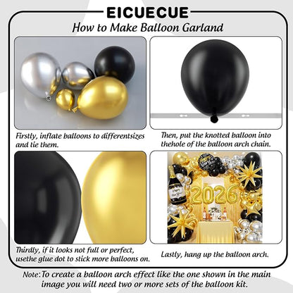 Black and Gold Silver Balloons Garland Arch Kit - Image 3