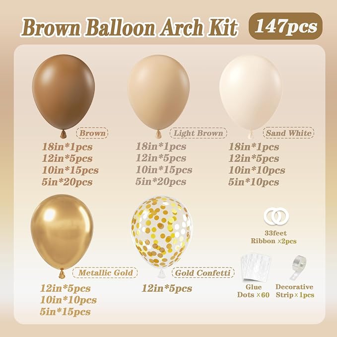 147pcs Brown Balloon Arch Garland Kit - Image 2