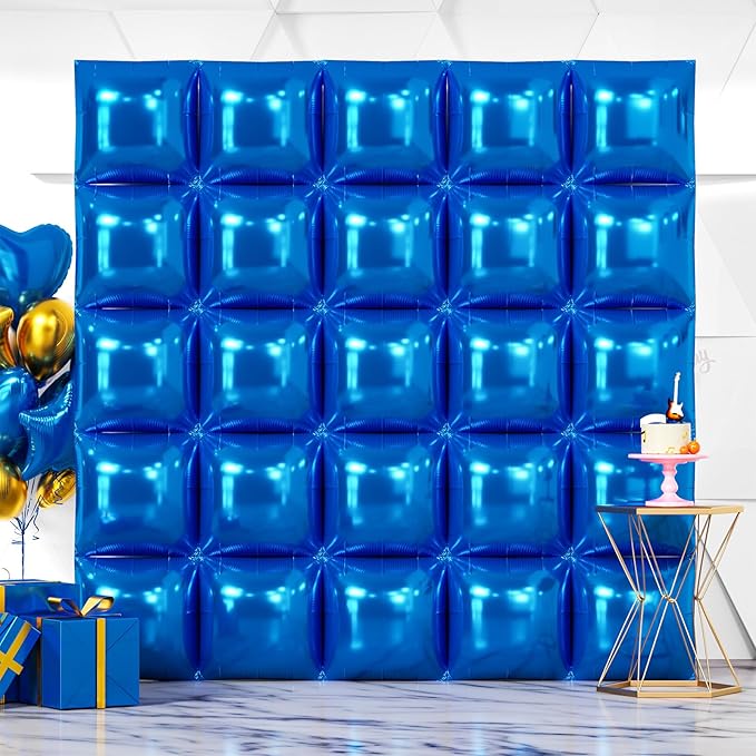 NISOCY 25PCS Metallic Blue Square Foil Balloons Wall Backdrop | Double Sided by NISOCY