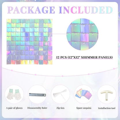 Shimmer Wall Backdrop Iridescent Silver Wall Panels 12Pcs Square Sequin Shimmer - Image 4