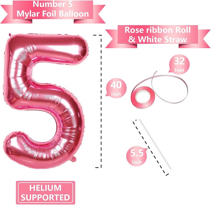 40 Inch Giant Hot Pink Number Balloon, Mylar Foil Helium Hot Pink Balloons - Image 3