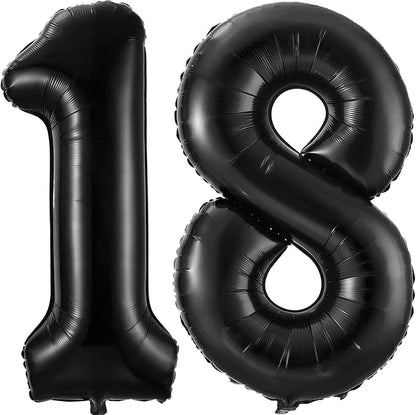 Black 18 Balloon Number, 40 Inch Number 18 Balloon Large Black Foil Mylar by BBPOOL