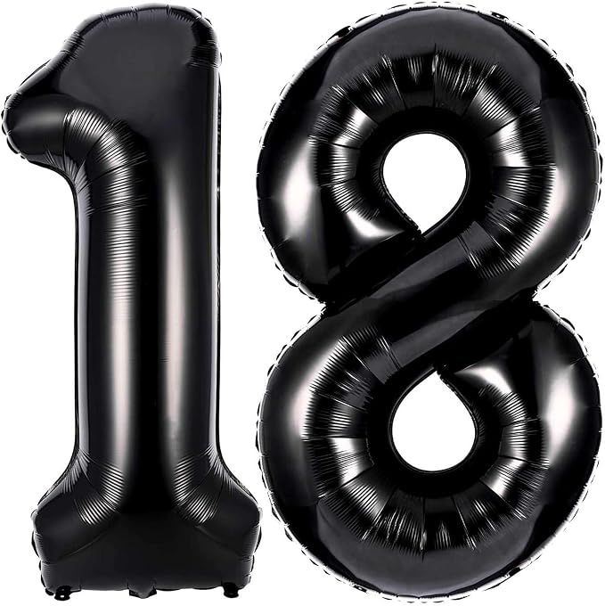 Black 18 Number Balloons, 40 Inch Giant Number 18 Balloons Foil Mylar Helium by Lovoir