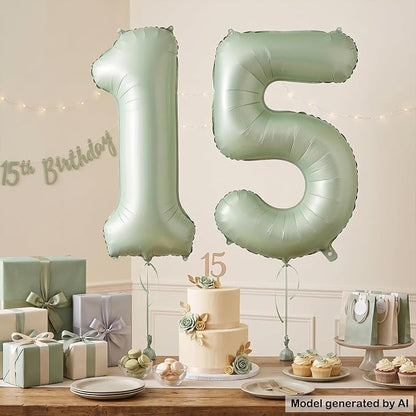 40 Inch Olive Green Number 15 Balloon - Image 4