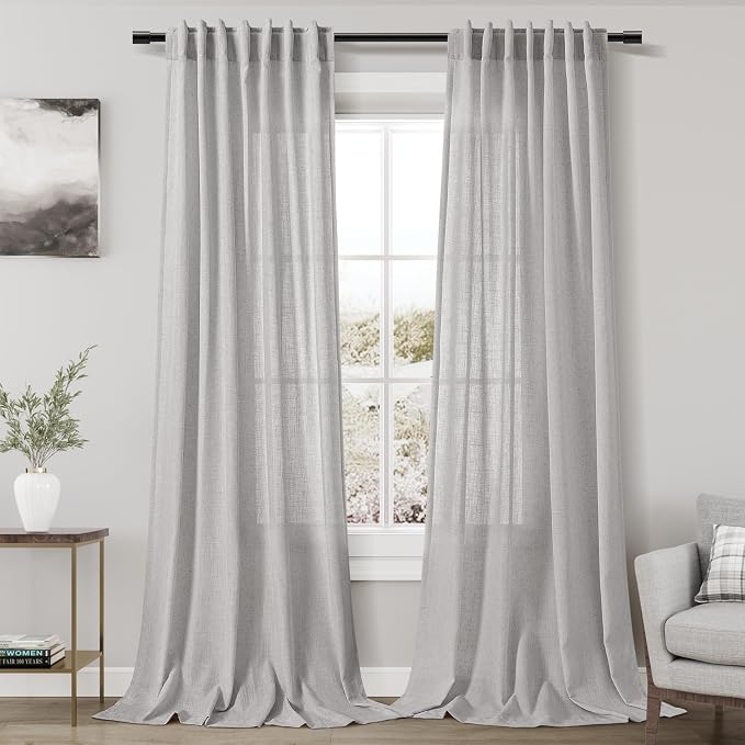 Grey Linen Curtains 102 Inches Long 2 Panels Set by Nanspring
