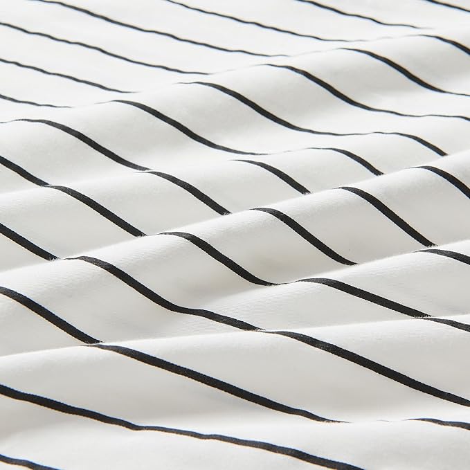 JELLYMONI 100% Natural Cotton Striped Standard Pillowcases Set, 2 Pack White with Thin Black Stripes Pattern Printed Pillow Covers with Envelope Closure (Pillows are not Included)