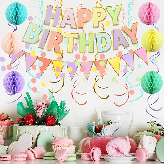 Fecedy Macaron Superlarge Alphabet Happy Birthday Banner Colorful Flag Bunting - Image 4