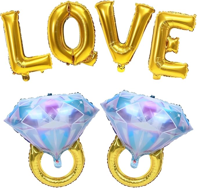 40inch Gold Love Balloons with 2pcs Diamond Ring Foil Balloons, Large Love - Image 9