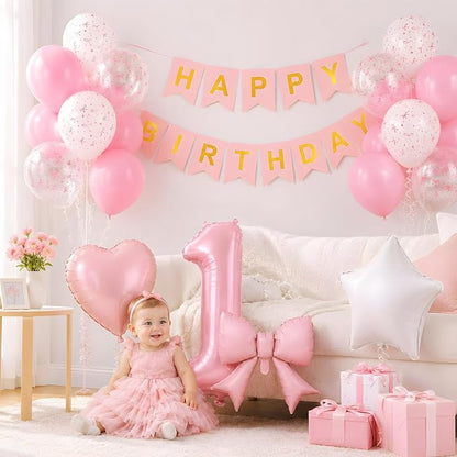 1st Pink Bow Birthday Decorations - Image 5