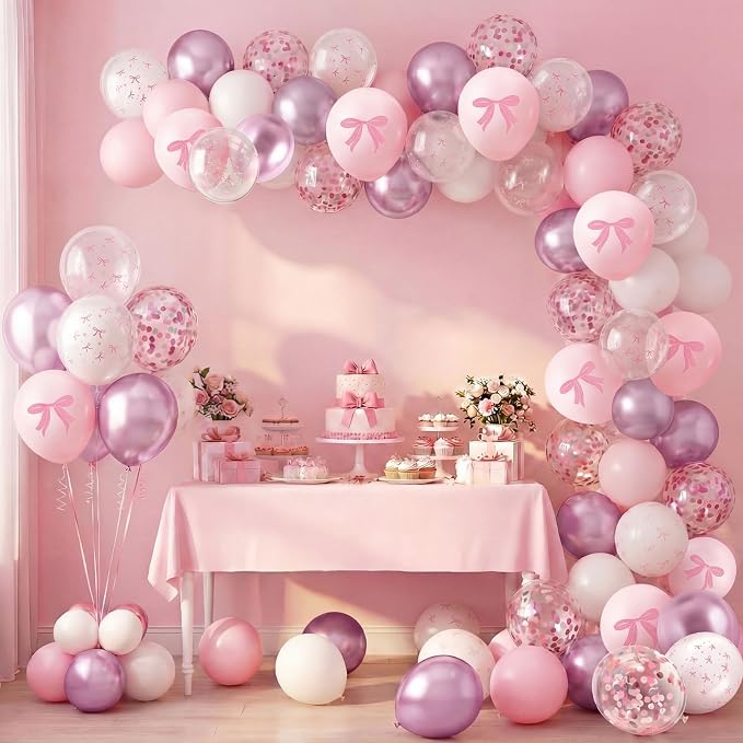 Civaner 48 Pcs Pink Bow Balloons Bulk 12 Inches Light Metallic Pink Clear White - Image 4
