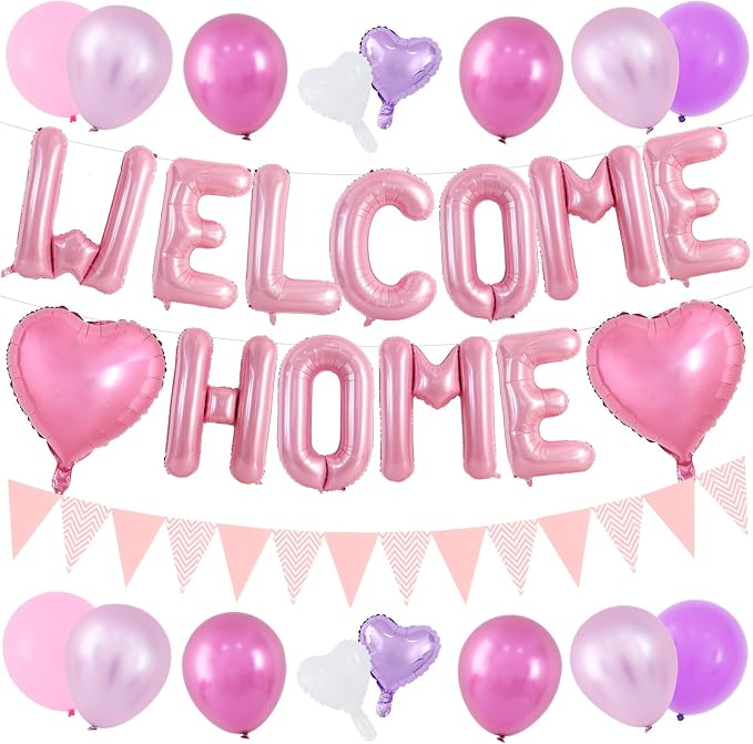 TONIFUL 16 Inch Pink Welcome Home Foil Letter Balloon Banner Decoration Kit | by TONIFUL