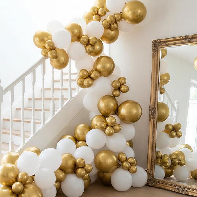 RUBFAC White and Gold Balloons 129pcs Different Size 18 12 10 5 Inch | Latex - Image 4