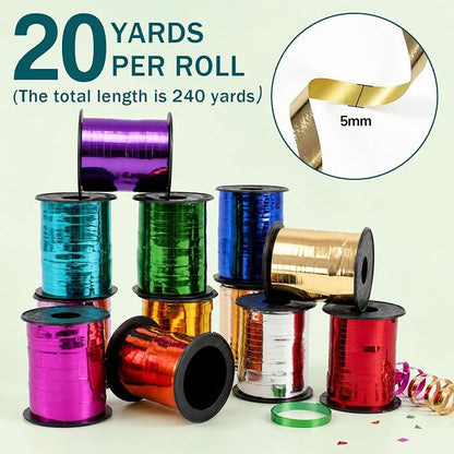 TONIFUL 12 Assorted Shiny Color Curling Ribbon Balloon String Gift Wrapping | - Image 2