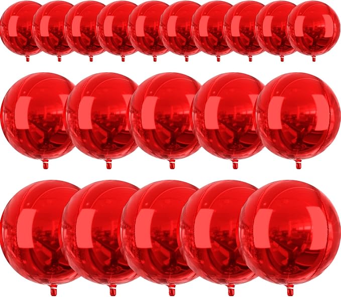 PartyWoo Red Large Round Giant Foil 4D Balloons 20pcs Different Sizes | 22 15 by PartyWoo