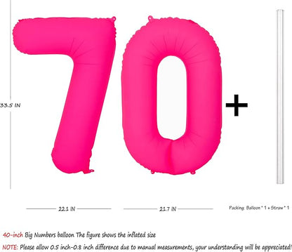 Pink Birthday Number 70 Balloons 40IN Fluorescent Pink 60 Foil Balloon | - Image 2