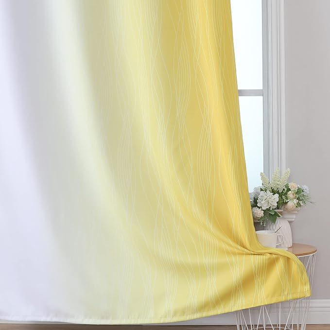 Yellow and Greyish White Blackout Curtains 45 Inch Length, Light Blocking - Image 6