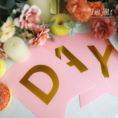 Letjolt Pink Happy Birthday Banner Girls Party Signs 13 Pcs | Golden Sparkle - Image 5
