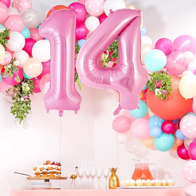Pink Number 14 Balloon, 40 Inch Big Large Foil Helium Number Balloons, Giant - Image 2