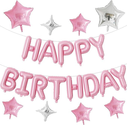 Happy Birthday Balloon Banner, 16 Inch Light Pink Mylar Foil Letter Balloons - Image 9