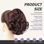 Brown Ponytail Extension,9" Short Curly Wavy Claw Clip Pony tails Hair Extensions Natural Soft Synthetic Hairpiece for Women