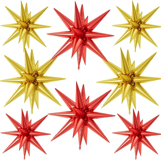 22/27 Inch Gold Red Star Balloons, Cone Spike Balloon, Aluminum Foil Balloon by Paready