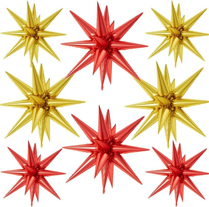 22/27 Inch Gold Red Star Balloons, Cone Spike Balloon, Aluminum Foil Balloon by Paready