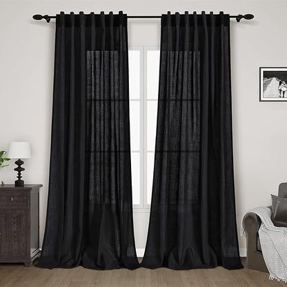 Black Linen Curtains 120 inch Extra Long by Nanspring