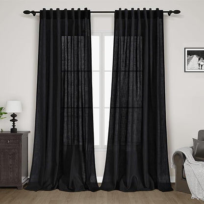 Black Sheer Linen Curtains 90 inch Length by Nanspring