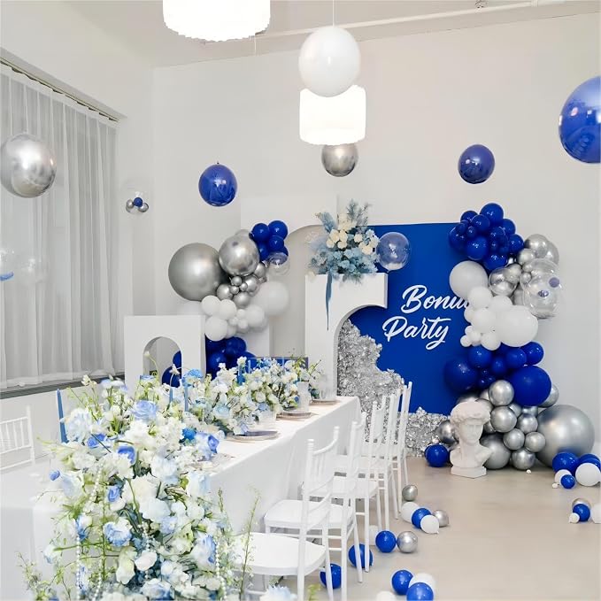 130pcs 8 12 10 5 Inch Royal Blue and Silver Latex Balloons Garland Arch Kit | - Image 7