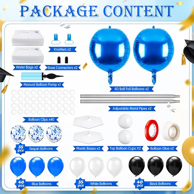 2 Sets Blue and Black White Balloon Column Stand Kit for, Adjustable Floor - Image 2