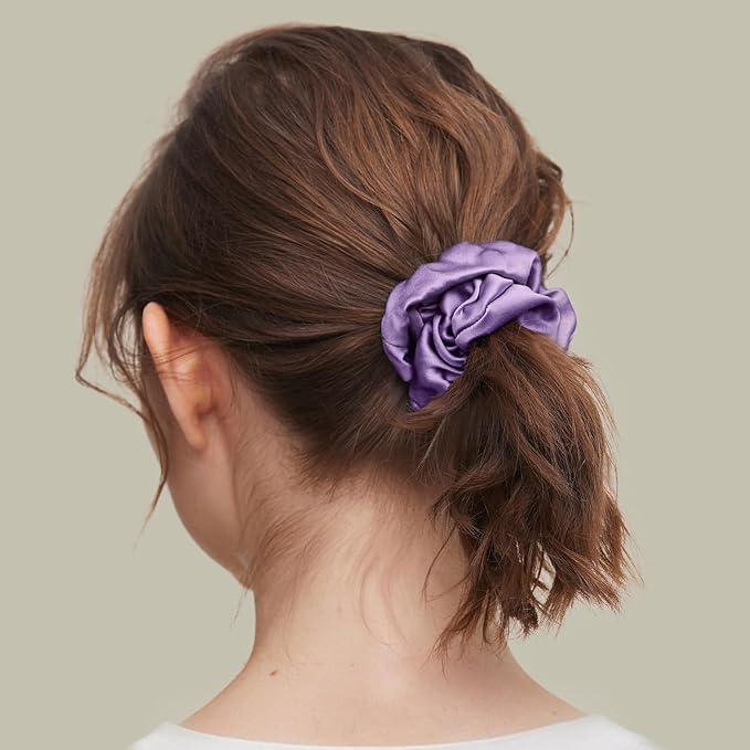 LILYSILK Silk Hair Scrunchies/Ties for Frizz & Breakage Prevention, 100% Mulberry, No Damage, Elastic ponytail Holders, 1Pc, Purple