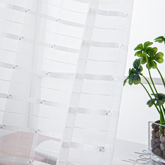 SpaceDresser Check Sheer Curtains 63 Inches Long - Image 2