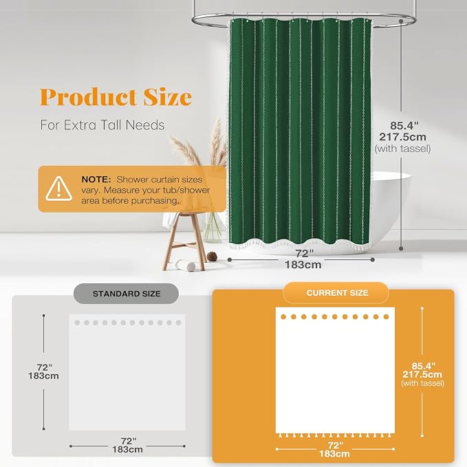 72x84 Long Farmhouse Linen Heavy Duty Shower Curtain, Emerald Green | Tall Size - Image 3