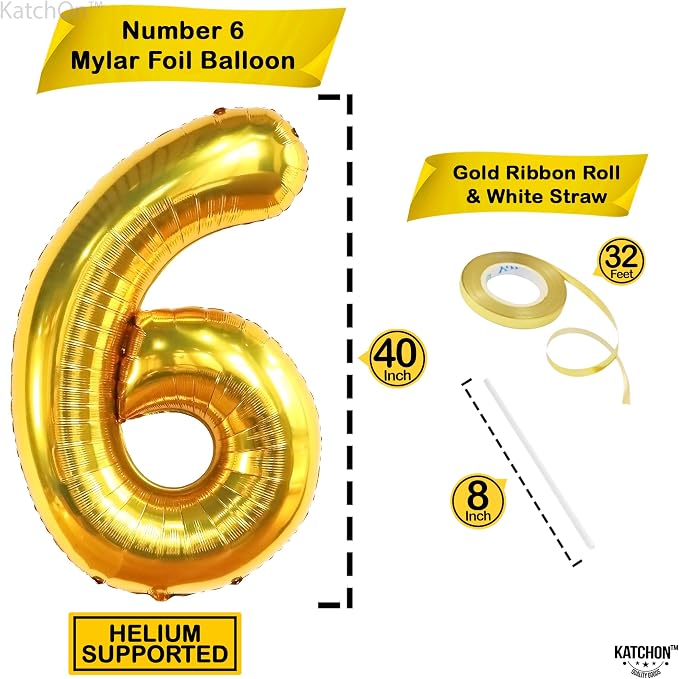 KatchOn Gold Number 6 Balloon 40 Inch, 6th Birthday Balloon | 6th Birthday - Image 2