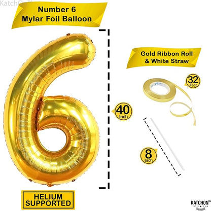 KatchOn Gold Number 6 Balloon 40 Inch, 6th Birthday Balloon | 6th Birthday - Image 2