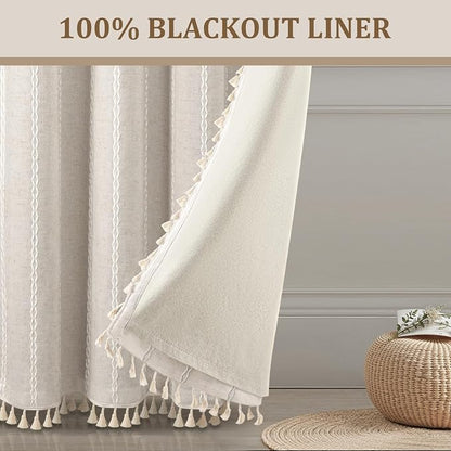 Ivory 100% Boho Blackout Curtains 96 Inch 2 Panels - Image 5