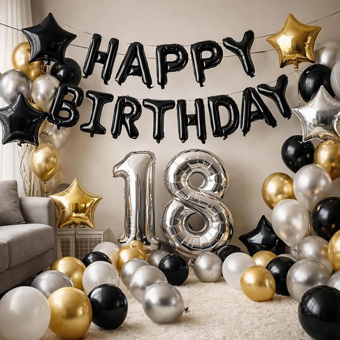 Black Happy Birthday Balloons Banner, 16 Inch Black Letters Aluminum Foil - Image 7