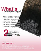 Moresoo Seamless Clip in Hair Extensions Human Hair Ombre Black to Blonde Hair Clip Extensions for Women Straight Balayage Natural Black to Brown with Caramel Blonde 120g/7pcs 16in