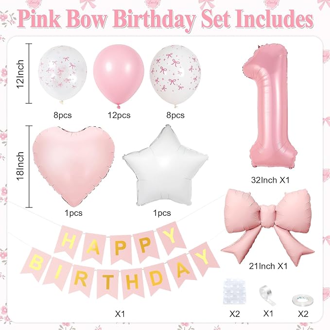 1st Pink Bow Birthday Decorations - Image 2