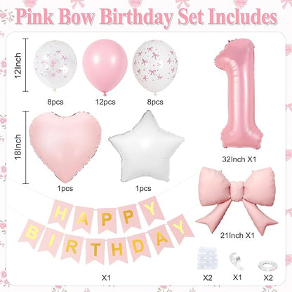 1st Pink Bow Birthday Decorations - Image 2