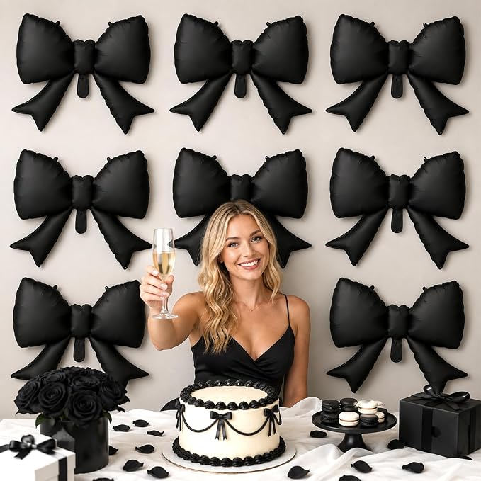 8Pcs Black Bow Foil Balloons, 21Inch Black Bow Shaped Balloons - Image 3