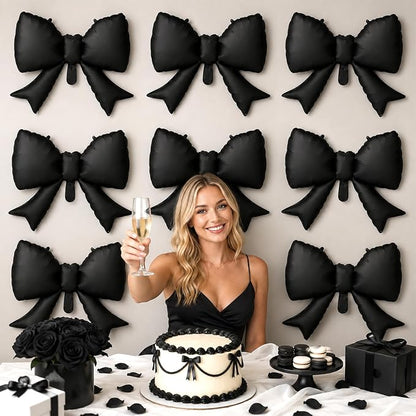 8Pcs Black Bow Foil Balloons, 21Inch Black Bow Shaped Balloons - Image 3