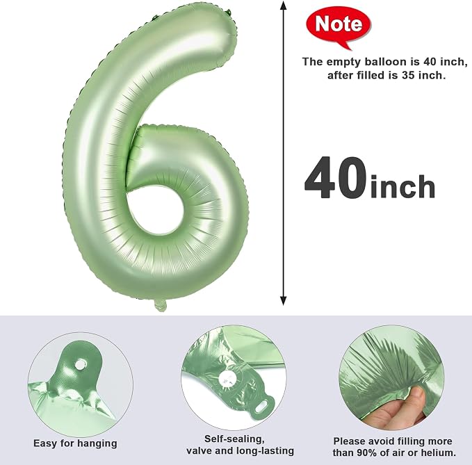 40 Inch Number 6 Balloon, Olive Green Birthday Decorations - Image 6