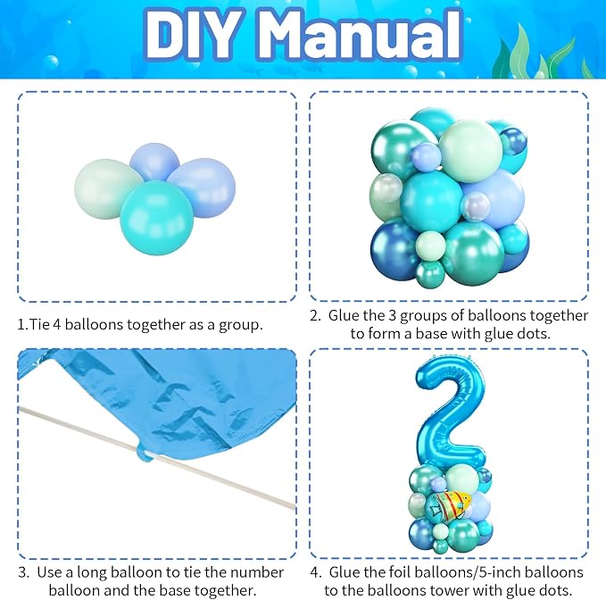 Blue Number 2 Balloon 40 Inch Ocean Under the Sea Number Two Foil Balloons Tower - Image 6