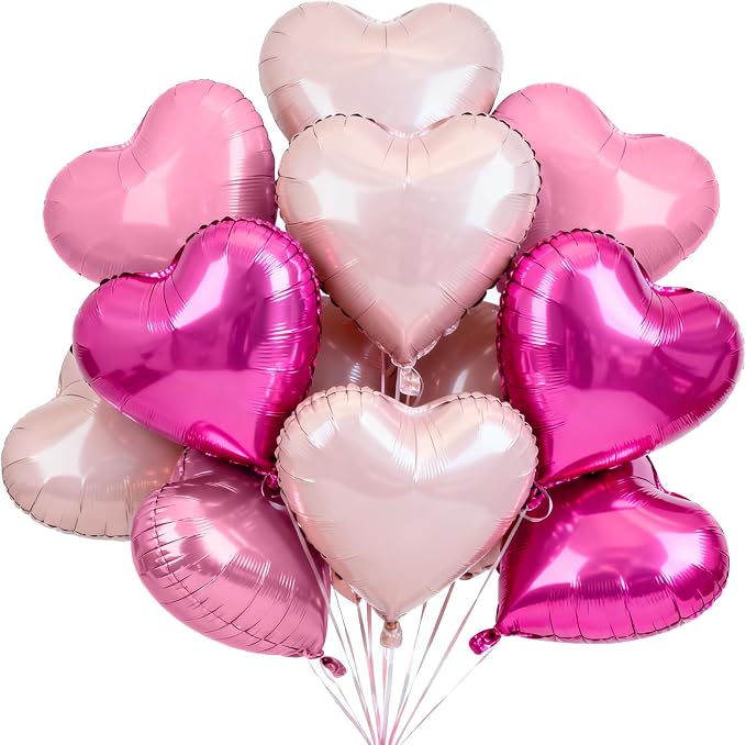 TONIFUL 30 Pcs 18 Inch Pink Hot Pink Baby Pink Heart Shape Foil Balloons | by TONIFUL